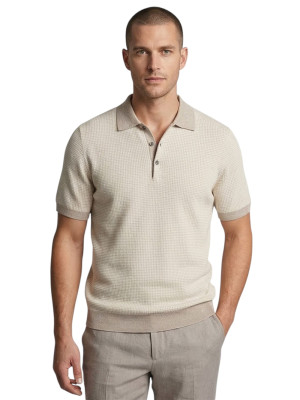 Thomas Maine Merino Linen Houndstooth Polo - Beige