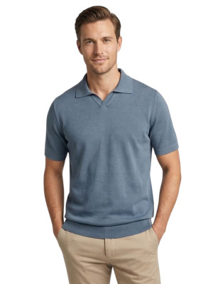 Thomas Maine Cotton Stretch Polo Knit - Blue