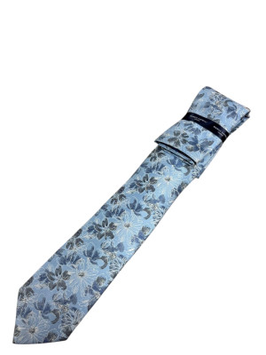 Marco Capelli Floral 7.5cm Tie & Pocket Square - Blue