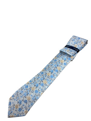 Marco Capelli Floral 7.5cm Tie & Pocket Square - Grey