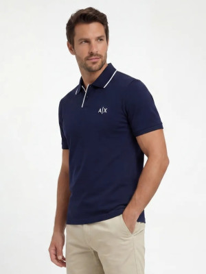 AX ARMANI Chest Logo Polo Shirt - Navy