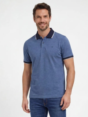 Bugatti Tipped Collar Structured Polo Shirt - Blue
