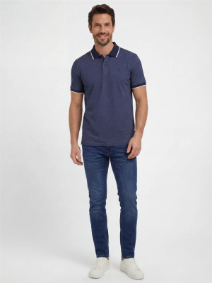 Bugatti Tipped Collar Structured Polo Shirt - Navy
