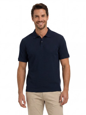 Bugatti Textured Stripe Regular Fit Polo Shirt - Navy