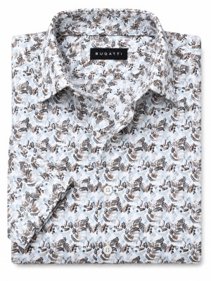 Bugatti All Over Print Button Down Short Sleeve Shirt - Blue