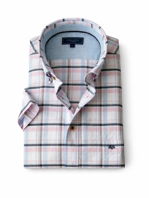 Marco Capelli Soft Oxford Check Short Sleeve Shirt - Pink