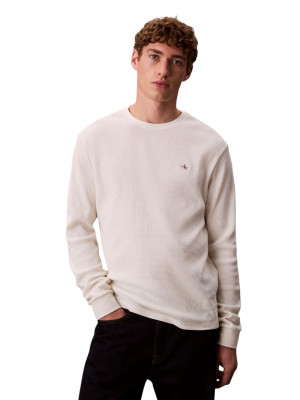 Calvin Klein Jeans Waffle Badge Long Sleeve T-Shirt - Stone