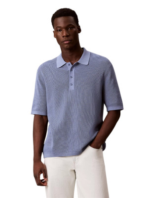 Calvin Klein Jeans Cotton Waffle Polo Knit - Blue