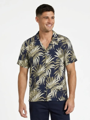 Boss Palm Leaf Beach Shirt - Navy