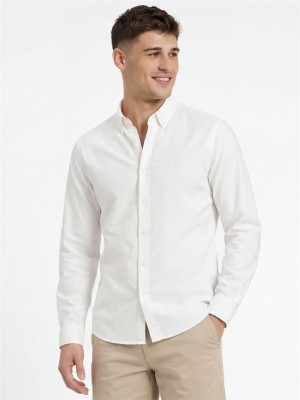 Boss Liam Button Down Cotton Shirt - Off White