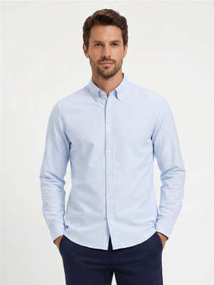 Boss Liam Button Down Cotton Shirt - Blue