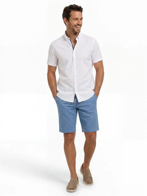 Bugatti Twill Structured Print Shorts - Blue