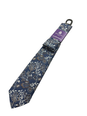 Marco Capelli 7.5cm Flower Tie & Pocket Square - Navy