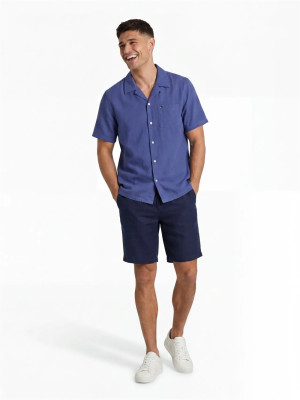 Tommy Jeans Linen Cuban Collar Shirt - Blue