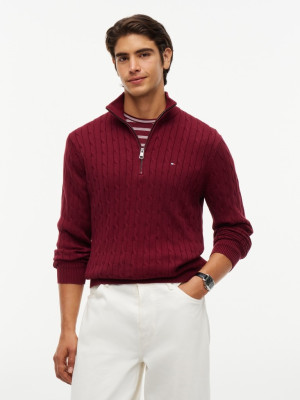 Tommy Hilfiger Classic Cotton Cable Zip Neck - Red