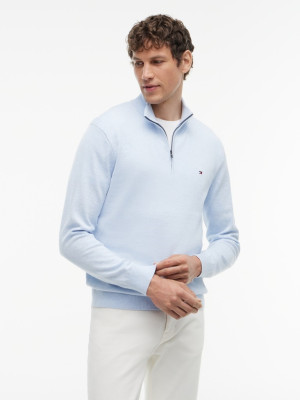 Tommy Hilfiger Essential Cotton Zip Mock - Blue