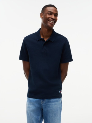 Tommy Jeans Washed Waffle Polo - Blue