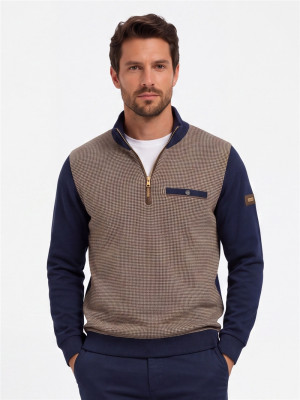 Bugatti Suede Trim Half Zip Sweatshirt - Grey