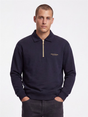AX ARMANI Stretch Modal Liquid Touch Quarter Zip - Navy