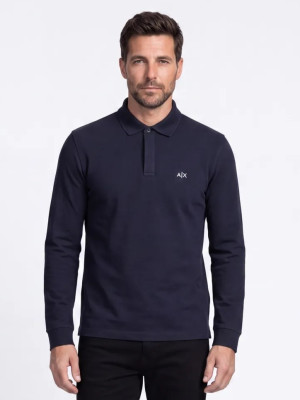 AX ARMANI Pique Long Sleeve Polo Shirt - Navy