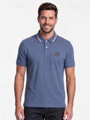 AX ARMANI Stretch Jersey Tipped Polo Shirt - Blue