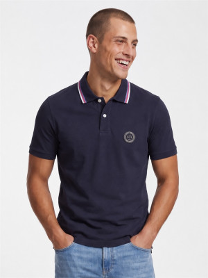 AX ARMANI Stretch Jersey Tipped Polo Shirt - Navy