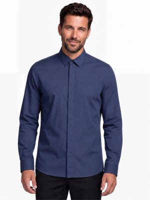 AX ARMANI Cotton Satin Shirt - Blue
