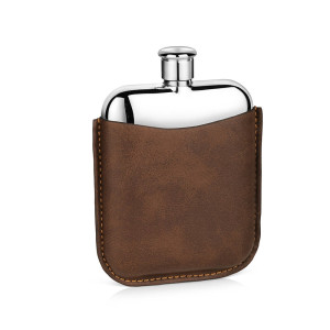 Newbridge Silverware Stainless Steel Hip Flask With Leather Sleeve