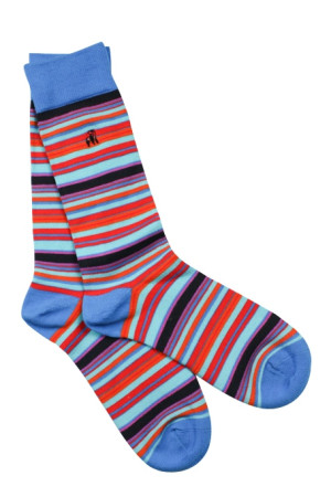 Swole Panda Narrow Striped Socks - Blue
