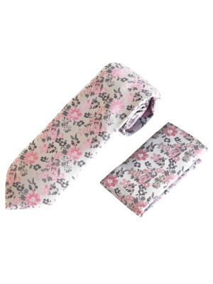 Marco Capelli Flower Tie With Pocketsquare 7.5cm - Pink