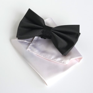 Marco Capelli Silk Black 6 cm Bow & White Pocketsquare - Black