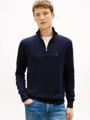 Tommy Hilfiger Essential Cotton Zip Mock - Navy