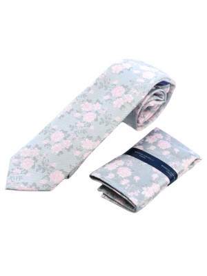 Marco Capelli Floral 7cm Tie With Pocketsquare - Grey