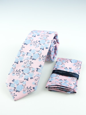 Marco Capelli Floral 7.5cm Tie With Pocket Square - Pink