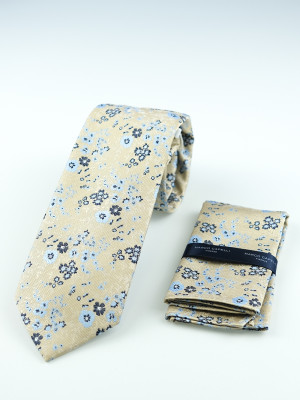 Marco Capelli Floral 7.5cm Tie With Pocketsquare - Stone