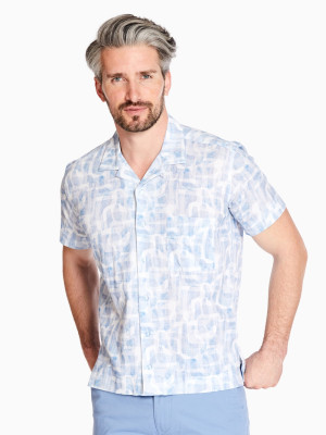Marco Capelli Cuban Collar Short Sleeve Shirt - Blue