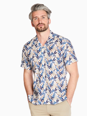 Marco Capelli Leaf Print Resort Shirt - Blue