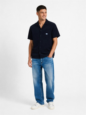 Tommy Jeans Cord Cuban Collar Shirt - Navy
