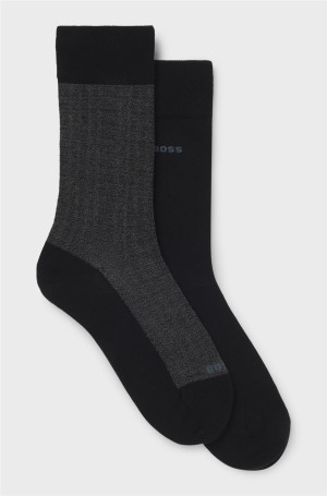 Boss 2 Pack Mini Pattern Cotton Socks - Black