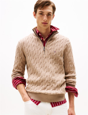 Tommy Hilfiger Classic Cable Half Zip - Stone