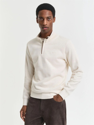 Gant Sacker Rib Quarter Zip Sweat - Cream
