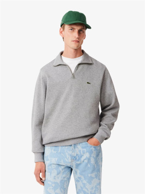 Lacoste High Neck Zipped Cotton Sweat - Grey