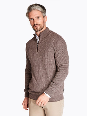 Bugatti Structured Two Tone Quarter Zip Jumper - Brown