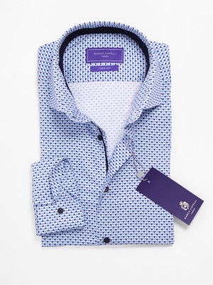Marco Capelli Satin Stretch Arrow Print Shirt - Blue