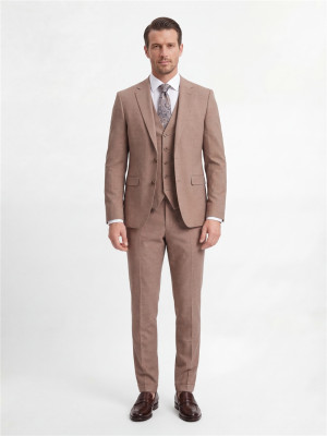 Marco Capelli Plain Turn-Up Hem Suit - Sand