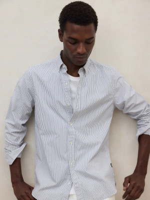 Ecoalf Antonio Stripe Shirt - Navy - Organic Cotton, Recycled Cotton & Sustainable Style