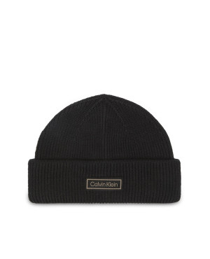 Calvin Klein Patch Ribbed Beanie - Black