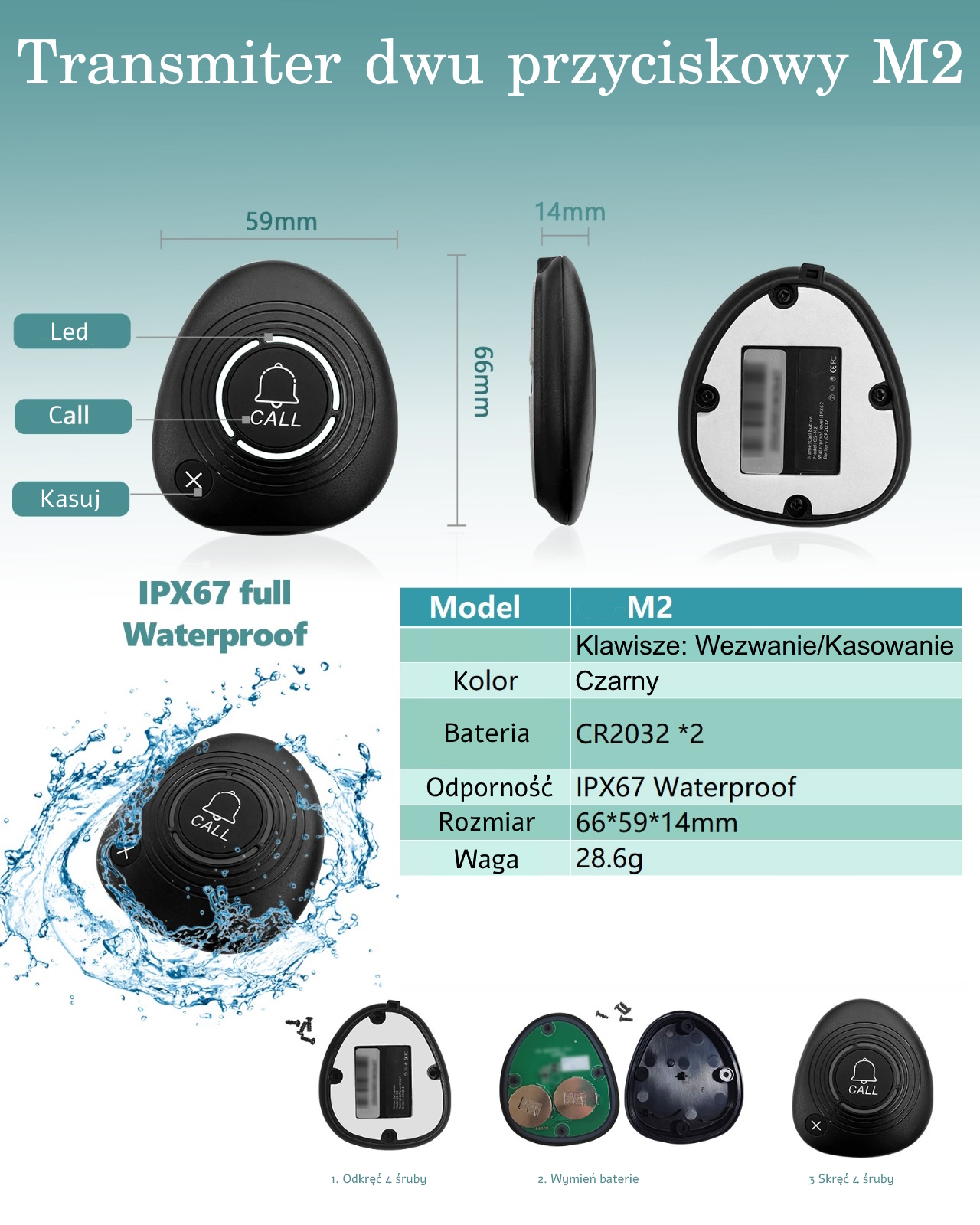 Przycisk wodoodporny dwu klawiszowy