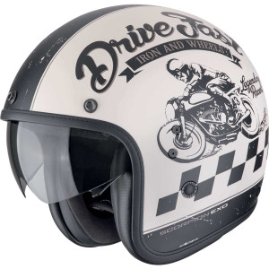 Scorpion Belfast Evo Helm DRIVE FAST Creme Matt Schwarz Gr. XL 60/61