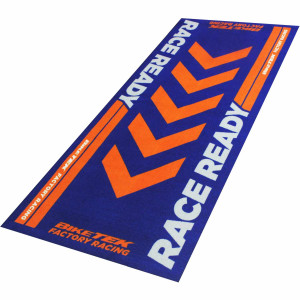 Biker Outfit Motorradteppich Race Ready blau orange Werkstatt Garagenmatte